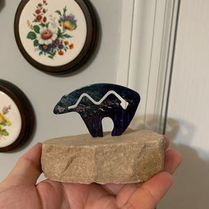 Stone with Decorative Bear Art Knick Knack
